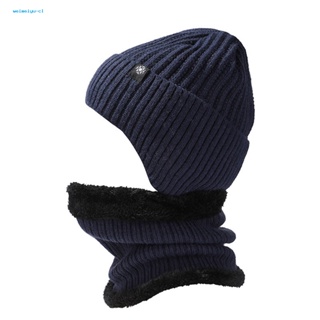 Weimeiyu ชุดหมวกบีนนี่ ผ้าพันคอ ผ้าถัก ให้ความอบอุ่น ป้องกันหู เหมาะกับหน้าหนาว สําหรับกลางแจ้ง 2 ชิ้น ต่อชุด
