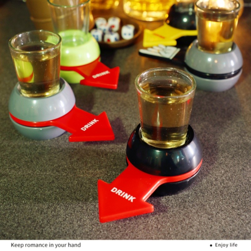 รูเล็ตดื่มแปลกใหม่ชุดเกมไวน์พร้อมแผ่นถ้วยแก้วหมุนสำหรับเครื่องมือเกมปาร์ตี้บาร์กลางคืน-fe