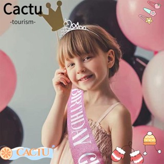 Cactu ที่คาดผม มงกุฎเจ้าหญิง พลอยเทียม รูปหัวใจ โลหะผสม ตกแต่งงานปาร์ตี้ เด็กสาว ที่คาดผม วันเกิด