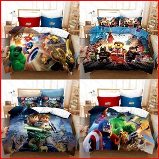 Fash LEGO Marvel Super Heroes 3in1 ชุดเครื่องนอน ผ้าปูที่นอน ผ้าห่ม ปลอกหมอน ห้องนอน หอพัก ป๊อป
