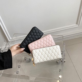 กระเป๋าสตางค์ ใบยาว ใส่เหรียญได้หลายใบ ทรงสี่เหลี่ยมขนมเปียกปูน สีพื้น แฟชั่นเรียบง่าย สําหรับผู้หญิง