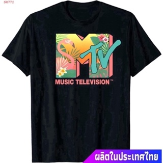 เสื้อแขนสั้น เสื้อไม่ต้องรีด เสื้อยืดผ้าหนา ผ้านุ่ม เสื้อยืดลำลอง MTV Flamingo Tropical Paradise Colorful  Graphic T-Shi