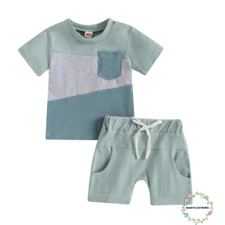 Babyclothes- ชุดเสื้อแขนสั้น กางเกงขาสั้น เอวยางยืด สีตัดกัน แฟชั่นฤดูร้อน สําหรับเด็กผู้ชาย