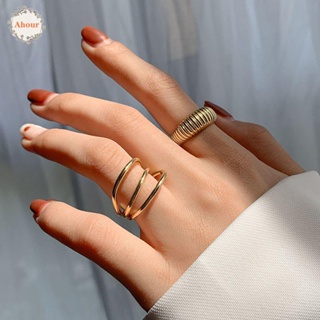 Ahour แหวนแต่งงาน แหวนแต่งงาน หรูหรา คู่รัก ของขวัญ สําหรับเด็กผู้หญิง แหวนเปิด เรขาคณิต ปรับได้