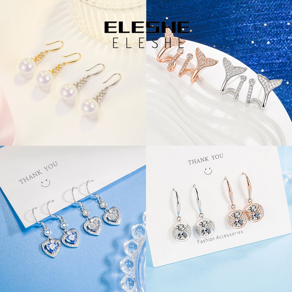 eleshe-ต่างหูเงิน-925-ประดับมุก-หยกโมอิส-สําหรับผู้หญิง-m010