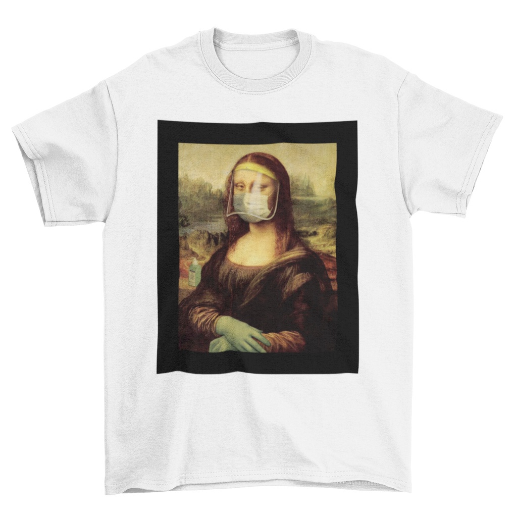 เสื้อยืด-unisex-รุ่น-monalisa-and-mask-t-shirt-สวยใส่สบายแบรนด์-khepri-100-cotton-comb-รีดทับลายได้เลย-ไม่ยืดไม่หดไม่ขุย