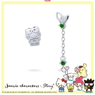 เครื่องประดับ ต่างหูเงิน ประดับคริสตัล สีเขียว ลาย Sanrio Keroppi