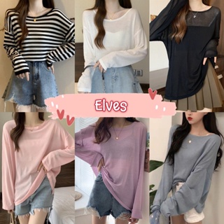 Elves✨พร้อมส่ง✨ เสื้อไหมพรมเว้าด้านหลัง แขนยาว ผ้าซีทรูเซ็กซี่ ~1A30~ -C