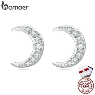Bamoer ต่างหูสตั๊ด เงินสเตอร์ลิง 925 รูปดวงจันทร์ เครื่องประดับแฟชั่น สําหรับผู้หญิง (1 คู่)