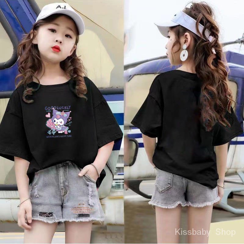 เสื้อยืดแขนสั้น-สีพื้น-แฟชั่นฤดูร้อน-สําหรับเด็กผู้หญิง-2023