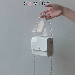 Camidy กระเป๋าผู้หญิง ใหม่ ไข่มุกย้อนยุค กระเป๋าผู้หญิง เครือข่าย แฟชั่น ห่วงโซ่ กระเป๋าสี่เหลี่ยมเล็ก กระเป๋าถือ Messenger