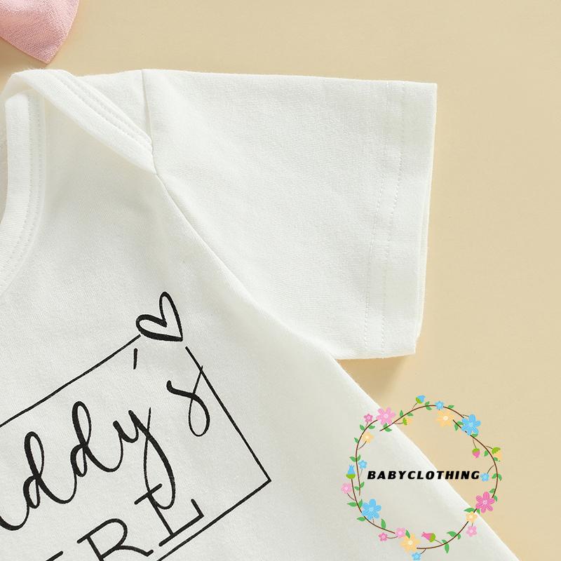 babyclothes-ชุดรอมเปอร์-แขนสั้น-พิมพ์ลายตัวอักษร-สีขาว-และกางเกงขาสั้น-pp-แต่งระบาย-ที่คาดผม-สําหรับเด็กทารกผู้หญิง