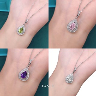 Fancy สร้อยคอ จี้หยดน้ํา สีชมพู / ขาว / เขียว / ม่วง ลูกบาศก์ เพทาย หรูหรา อินเทรนด์ งานแต่งงาน ใหม่ เครื่องประดับ