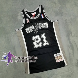 เสื้อกีฬาบาสเก็ตบอล ปักลาย NBA M&N Fletas San Antonio Spurs # 21 Tim Duncan 2001-02 สีดํา 403200