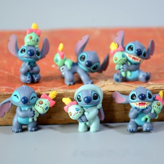 โมเดลฟิกเกอร์การ์ตูน Stitch Hand With Scrump น่ารัก สําหรับตกแต่งบ้าน รถยนต์ 6 ชิ้น