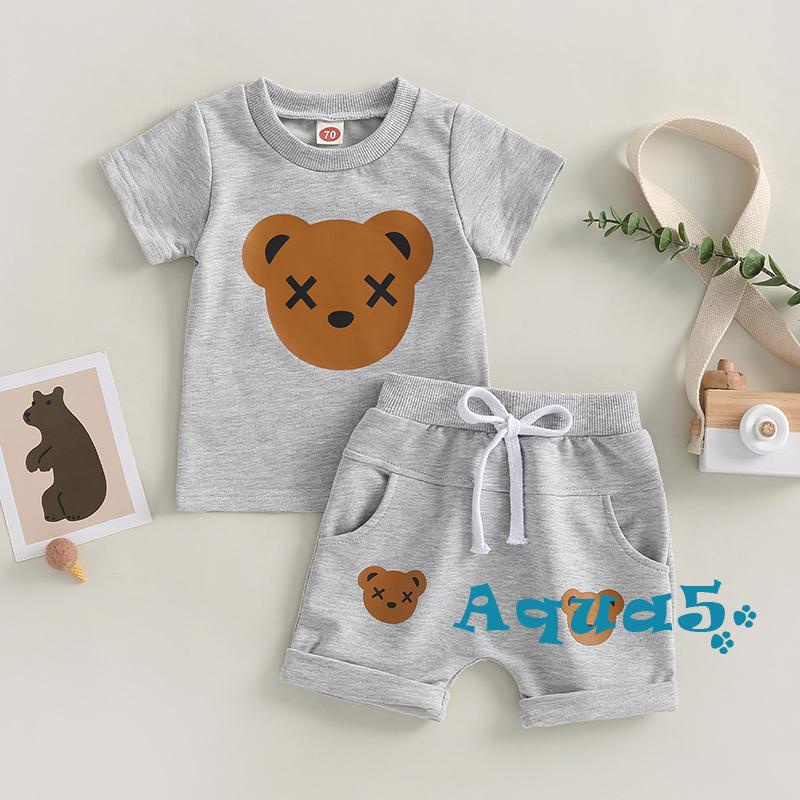 aqq-ชุดเสื้อแขนสั้น-พิมพ์ลายหมี-และกางเกงขาสั้น-สําหรับเด็กผู้ชาย-2-ชิ้น