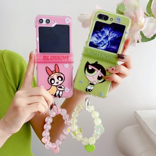 เคสโทรศัพท์มือถือแบบแข็ง กันกระแทก ลายการ์ตูนน่ารัก พร้อมสายโซ่คล้อง สําหรับ Samsung Galaxy Z Flip5 5G 3in1 Z Flip 3 Flip 4