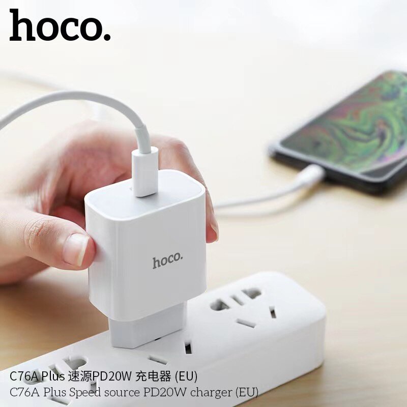 ปลั๊กขากลม-hoco-c76a-plus-fast-charger-pd-20w-eu-หัวชาร์จเร็ว-type-c-มาตรฐานยุโรป-ส่งจากไทย