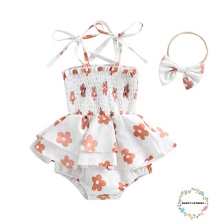 Babyclothes- ชุดรอมเปอร์ จั๊มสูท แขนกุด พิมพ์ลายดอกไม้ พร้อมที่คาดผม ยืดหยุ่น สําหรับเด็กทารกแรกเกิด เด็กวัยหัดเดิน เด็กผู้หญิง