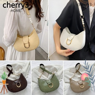 Cherry3 กระเป๋าสะพายไหล่ กระเป๋าถือ หนัง PU ลายหนังจระเข้ สีพื้น สําหรับสตรี