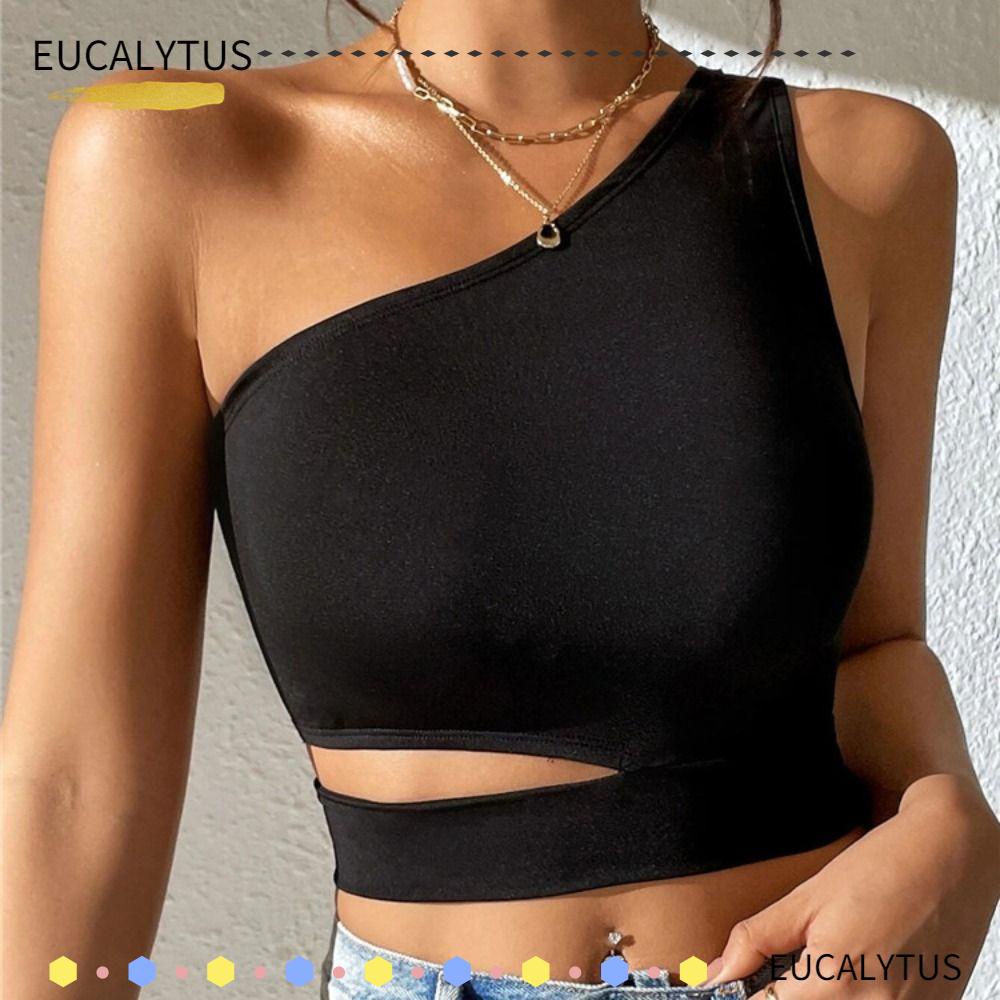 eutus-เสื้อครอปท็อป-แขนกุด-เปิดไหล่ข้างเดียว-โพลีเอสเตอร์-สีดํา-สไตล์พังก์-สตรีท-เซ็กซี่-ฤดูร้อน