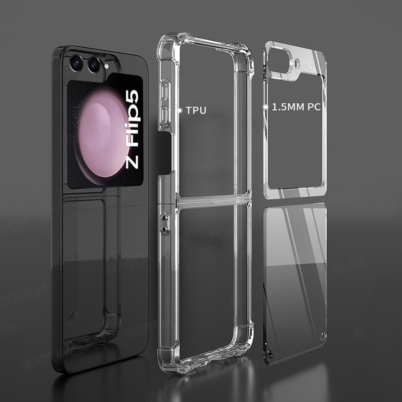 luxury-acrylic-transparent-case-for-samsung-galaxy-z-flip-5-5g-flip5-shockproof-clear-hard-cover-bumper