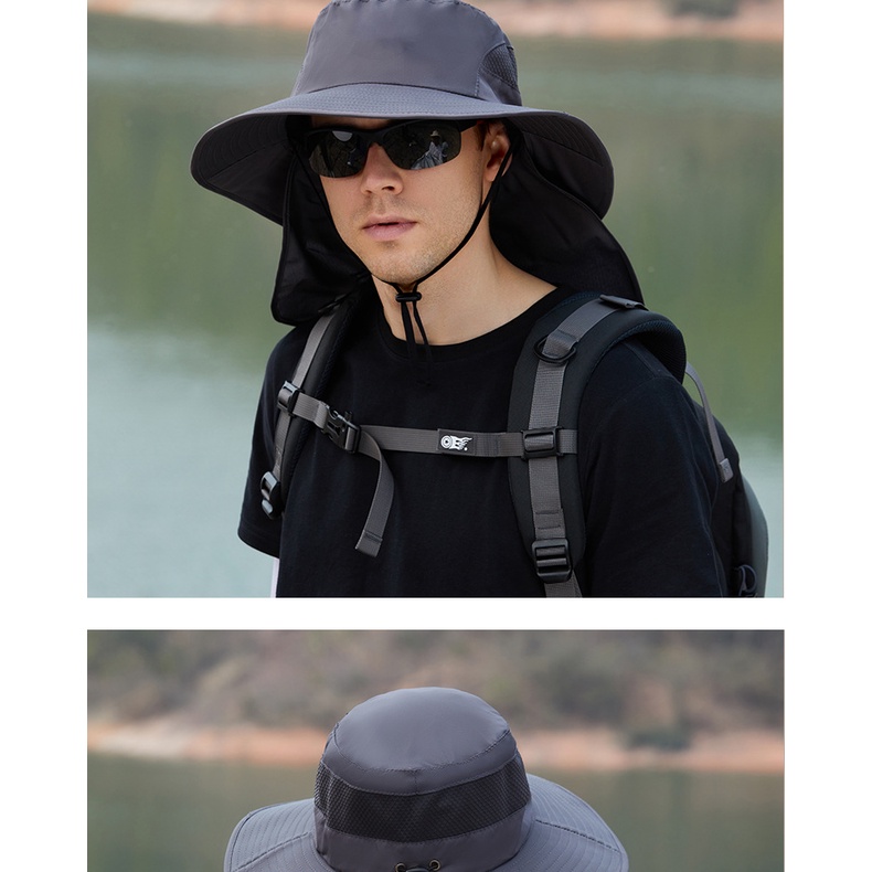 หมวกกันแดดคลุมหน้า-หมวกกันแดด-หมวกตกปลา-หมวกปีกกว้าง-ป้องกันแดด-ระบายอากาศได้ดี-เหมาะกับปีนเขากลางแจ้ง-สําหรับตกปลา
