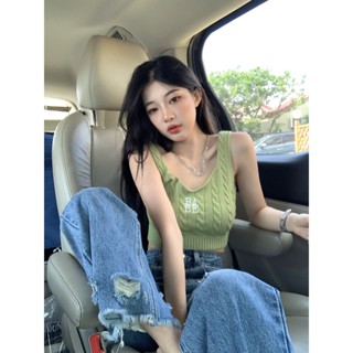 เสื้อสายเดี่ยวแขนกุด ผ้าถัก เข้ากับทุกการแต่งกาย สไตล์อเมริกันเรโทร เซ็กซี่ สําหรับผู้หญิง BD6P