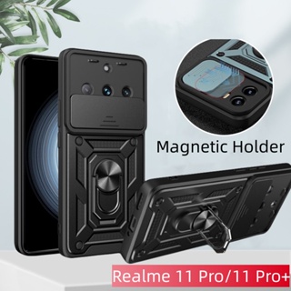 เคสโทรศัพท์มือถือแบบแข็ง กันกระแทก กันรอยเลนส์กล้อง พร้อมแหวนขาตั้ง หรูหรา สําหรับ Realme 11 Pro Plus 11Pro+ Realme11Pro 5G Realmy 11 Pro