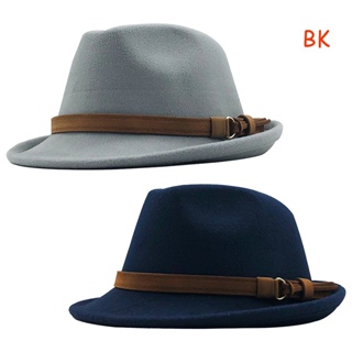 Bk Gentleman หมวกหนัง หัวเข็มขัด Fedoras หมวกผู้หญิง สุภาพบุรุษ แจ๊ส ฮิปฮอป หมวกป๊อป 56-60 ซม.