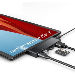 6 In 1 อะแดปเตอร์ฮับ Microsoft Surface Pro X พร้อม 4K HDMI USB C 60W PD USB3.0 SD/TF