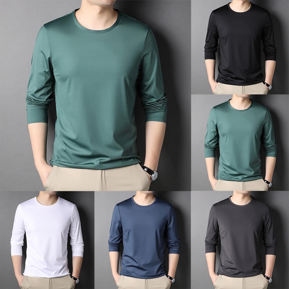 เสื้อเบลาส์ลําลอง-แขนยาว-คอกลม-ผ้าโพลีเอสเตอร์-สําหรับผู้ชาย