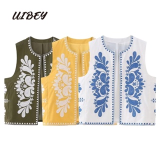 Uibey เสื้อแขนกุด ปักลาย สีตัดกัน 3851