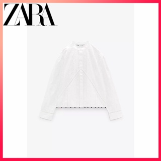 Zara ใหม่ เสื้อเชิ้ต ผ้าฝ้าย ประดับลูกปัด สําหรับผู้หญิง