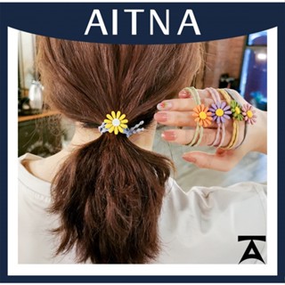 Aitna ยางรัดผม ดอกเดซี่น้อย ยางรัดผม ดอกไม้ หวาน ยืดหยุ่น ผ้าโพกศีรษะ