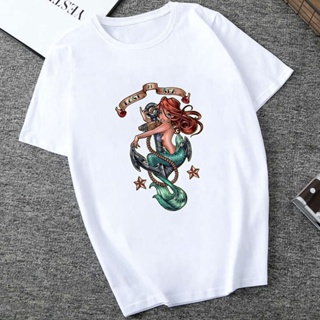 เสื้อยืดแขนสั้นผู้หญิง Tshirt Princess Ariel Little Mermaid LOST AT SEA Graphic Tee Art เสื้อยืดบุคลิกภาพ Hipster Haraju