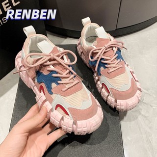 RENBEN ใหม่หนา- soled ยางรองเท้าพ่อปารีสรองเท้ากีฬาสบาย ๆ น่าเกลียดน่ารักทอดถนนรองเท้ารถถัง