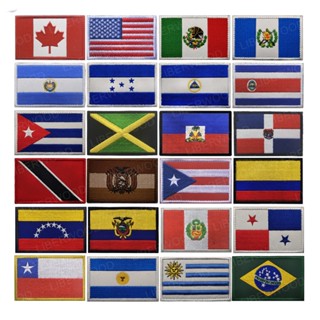 แผ่นแพทช์ ปักลายธงชาติอเมริกาใต้ ละติน Ecuador Cuba Guatemala Chile Jamaica Panama Argentina Colombia Peru สําหรับตกแต่งเสื้อผ้า