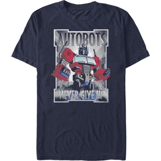 sadasAutobots Never Give Up Transformers T-Shirt เสื้อยืดแฟชั่น เสื้อยืดสไตล์เกาหลี เสื้อคู่รัก