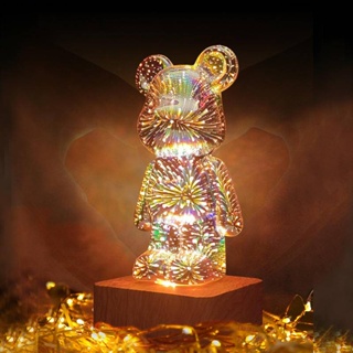 ✨i lucky✨ หมีโหด LED 3D โคมไฟกระจก LED 3D ของขวัญเรียนจบแบร์ ของขวัญสําหรับเด็กหมี รักการ์ตูน หมีโรแมนติค ไฟกลางคืนแสนโรแมนติก USB ของขวัญโคมไฟหัวเตียงบรรยากาศชวนฝัน