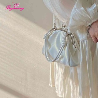 ✿ เริ่มต้น ✿ กระเป๋าสะพายไหล่ หนัง PU แต่งสายโซ่จับจีบ สวยหรู สีพื้น แฟชั่นสําหรับสตรี เหมาะกับงานปาร์ตี้ งานแต่งงาน ตอนเย็น
