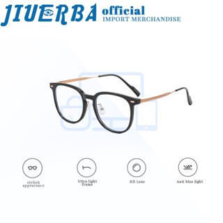 JIUERBA แฟชั่นสแควร์ผู้หญิงสายตาสั้นแว่นตาต่อต้านแสงสีฟ้าโลหะนําเข้า Photochromic ผู้ชายและผู้หญิงแว่นตาแบรนด์