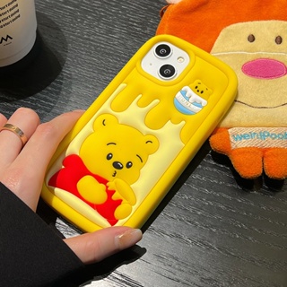เคสโทรศัพท์มือถือนิ่ม ลายการ์ตูนหมีพูห์น่ารัก 3D สําหรับ iPhone 14 13 12 11 Pro Max iPhone 14 Pro Max