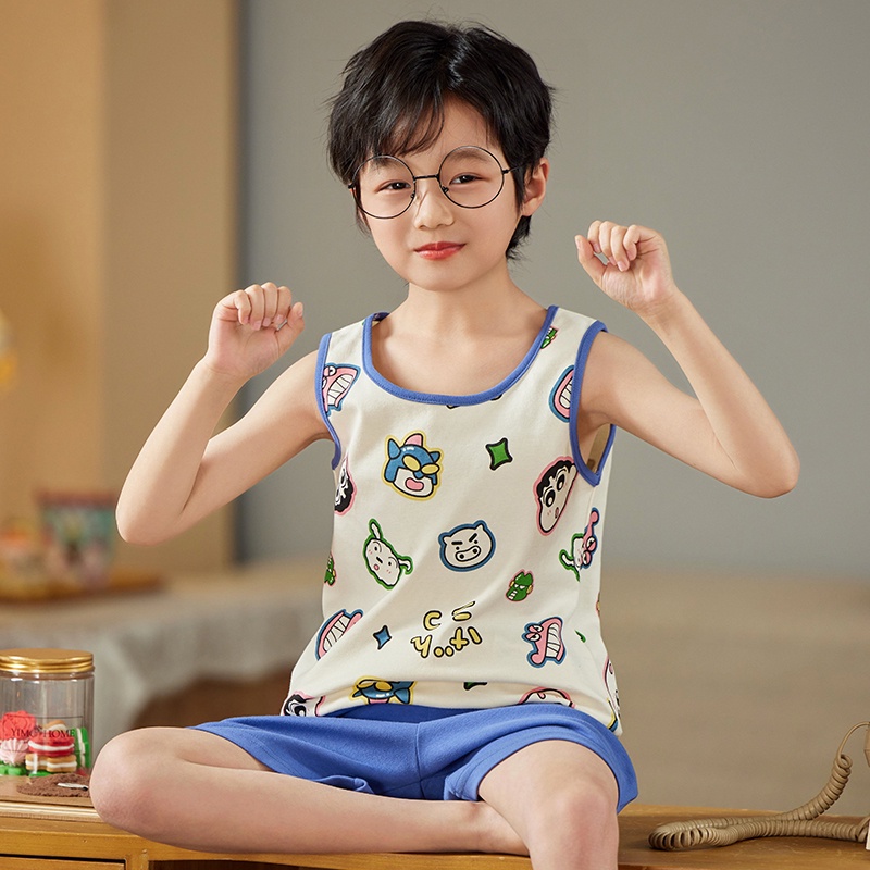 new-short-sleeved-cotton-crayon-shin-chan-childrens-pajamas-summer-childrens-cute-cartoon-home-clothes