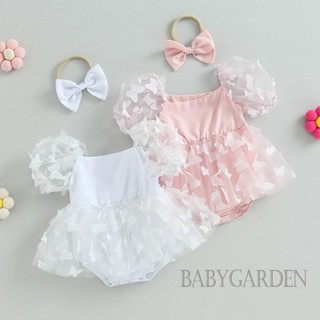 Babygarden-0-24 เดือน ชุดรอมเปอร์ แขนสั้น ลายผีเสื้อ พร้อมโบว์ ที่คาดผม ฤดูร้อน สําหรับเด็กผู้หญิง