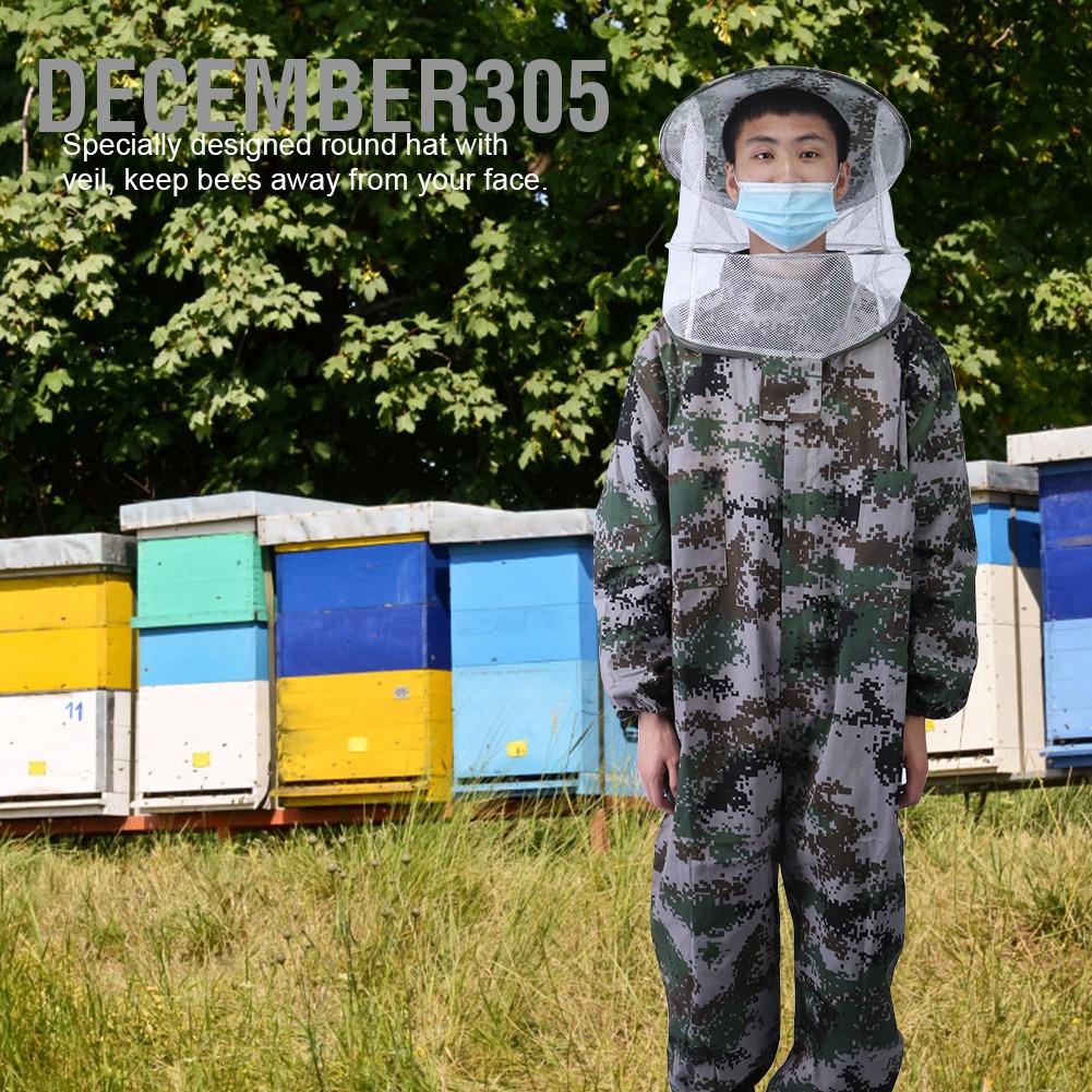 december305-เครื่องมือเลี้ยงผึ้งผ้าฝ้ายโพลีเอสเตอร์ชุดผึ้งผึ้งชุดป้องกันผ้าคลุมหน้าอุปกรณ์เสริม