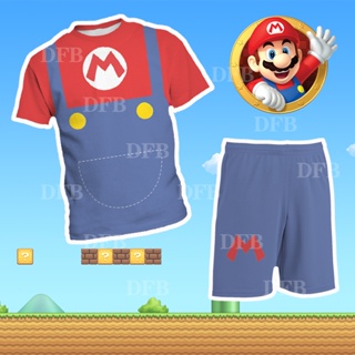 เสื้อยืดคอสเพลย์ กางเกงขาสั้น ลายการ์ตูน Super Mario 3D