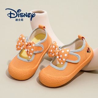 Disney Minnie รองเท้าผ้าใบลําลอง แบบนิ่ม ประดับโบว์น่ารัก สําหรับเด็กผู้หญิง 2023
