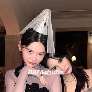 หมวกผ้ากอซ ประดับไข่มุก เพชร 18th พร็อพสําหรับถ่ายรูปวันเกิด