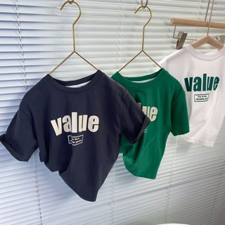 (พร้อมส่ง) เสื้อยืดแขนสั้น ผ้าฝ้ายแท้ พิมพ์ลายตัวอักษร สําหรับเด็กผู้ชาย @-